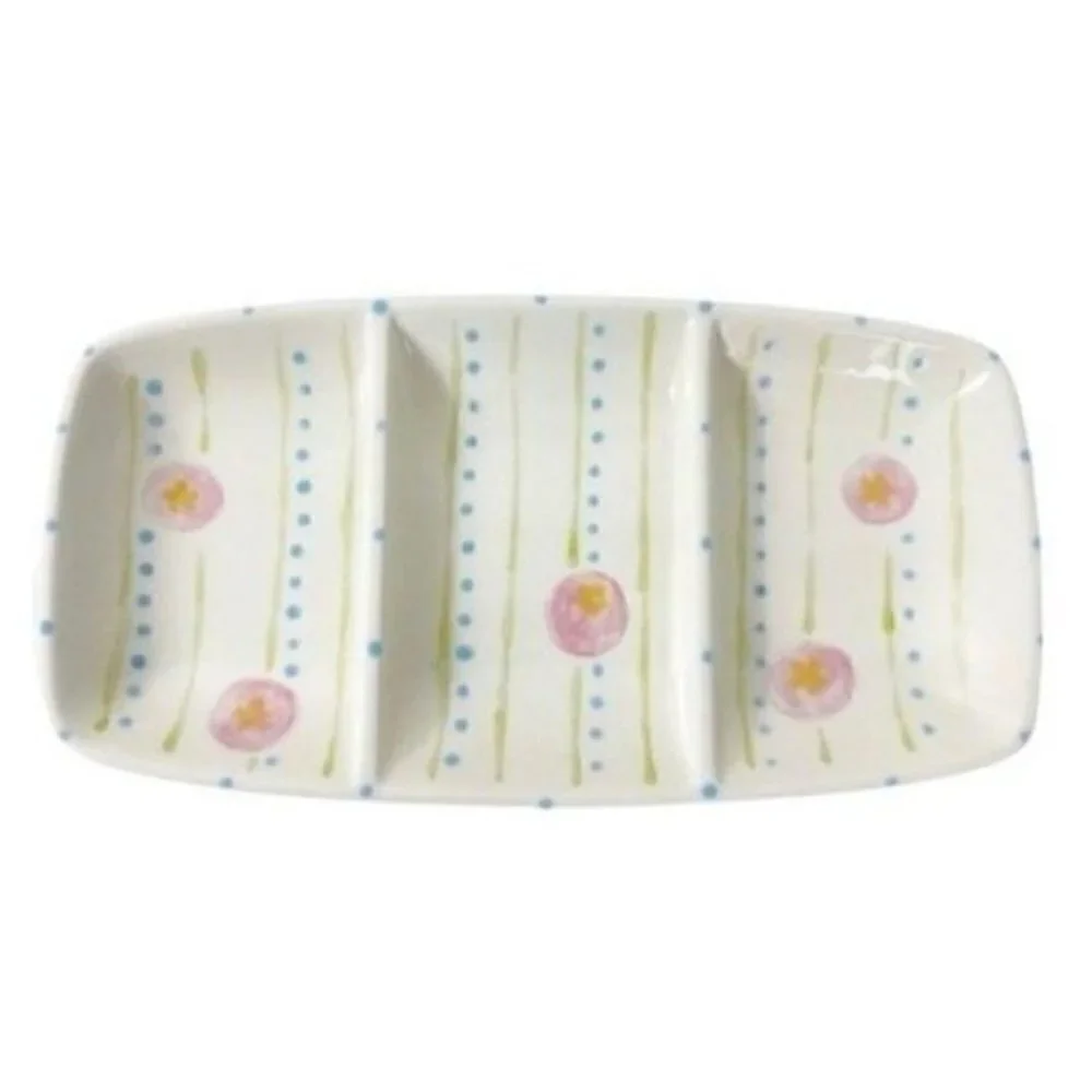 Katherine Coe 3 section candy trinket dish 10”x5”